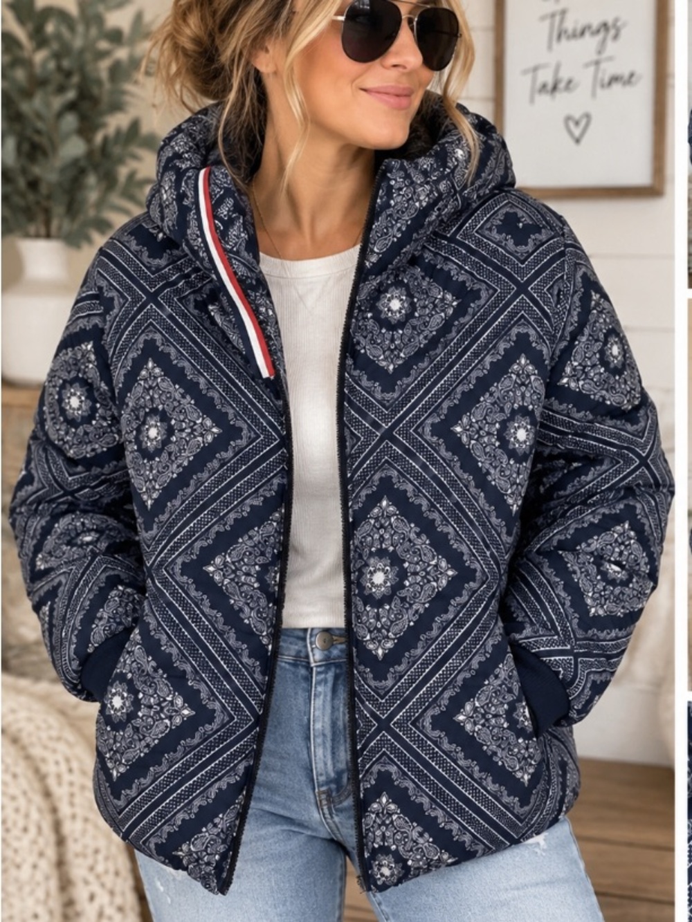 Tommy Hilfiger Womens XXL Bandana Paisley Hooded Puffer Jacket NWT